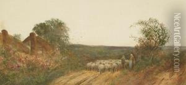 Sheep On A Country Lane Oil Painting - Fred Hines