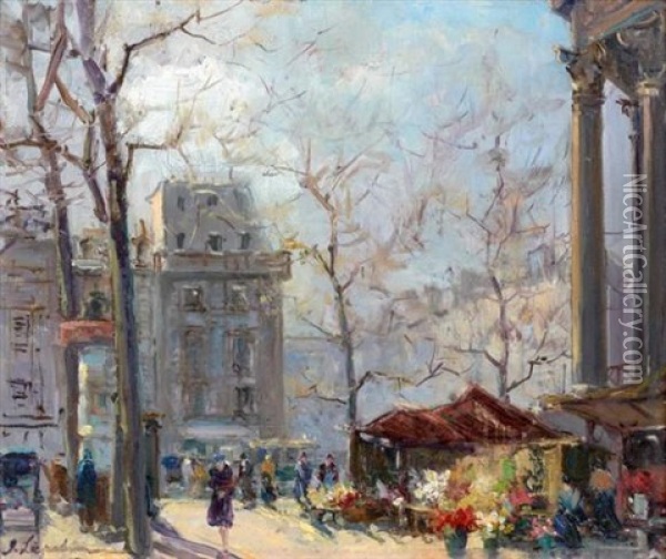 Marche Aux Fleurs, Place De La Madeleine Oil Painting - Georgi Alexandrovich Lapchine