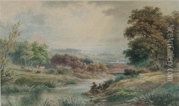 Fishing On The River Oil Painting - Anthony Vandyke Copley Fielding