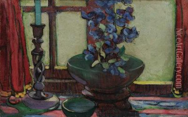 Still Life With A Candlestick. Oil Painting - Frank Spenlove Spenlove