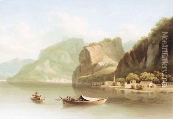 Bissone On The Lake Of Lugano Oil Painting - John Warwick Smith