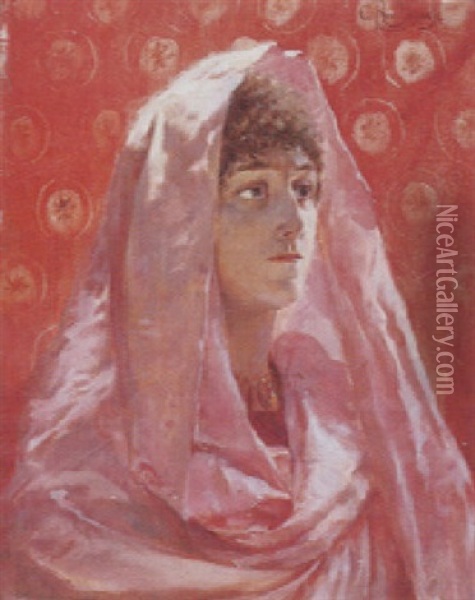 Byzantine Au Voile Rose Oil Painting - Georges Antoine Rochegrosse
