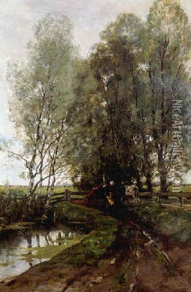Naar De Wei (going To The Meadow) Oil Painting - Theodore Emile Achille