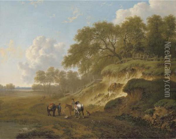 Horsemen Resting By An Escarpment Oil Painting - Charles Towne