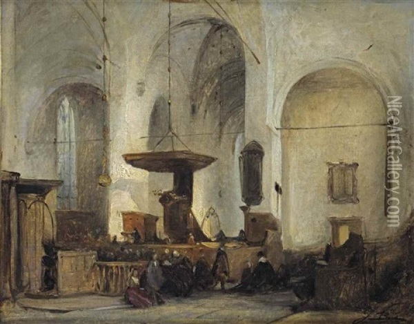 A Church Interior, Utrecht Oil Painting - Johannes Bosboom