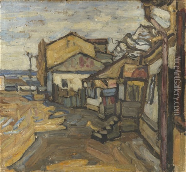 Town Street Oil Painting - Abram Anshelevich Manevich