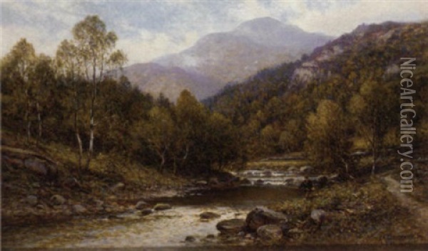 An Angler On The Bank Of A River Oil Painting - Alfred Augustus Glendening Sr.
