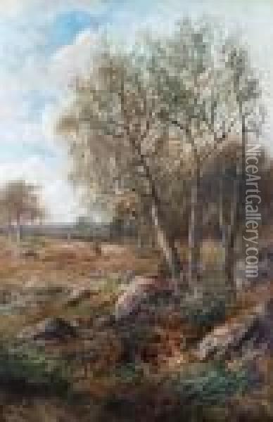 Landscape With Silver Birch And Figuresgathering Firewood Oil Painting - Joseph Thors