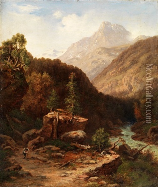 Berglandschaft Mit Bachlauf Zwischen Felsen Oil Painting - Ludwig (Adrian) Richter