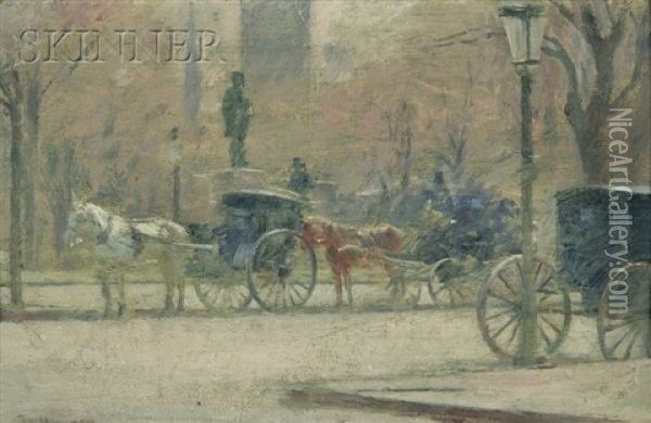 Hansom Cabs Oil Painting - Theodore Robinson