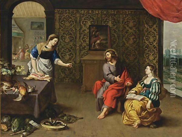 Christ In The House Of Martha And Mary Oil Painting - Erasmus II Quellin (Quellinus)