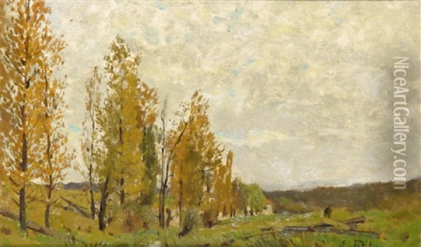 Willows In Winter; Poplars In Autumn Oil Painting - Edmond Marie Petitjean