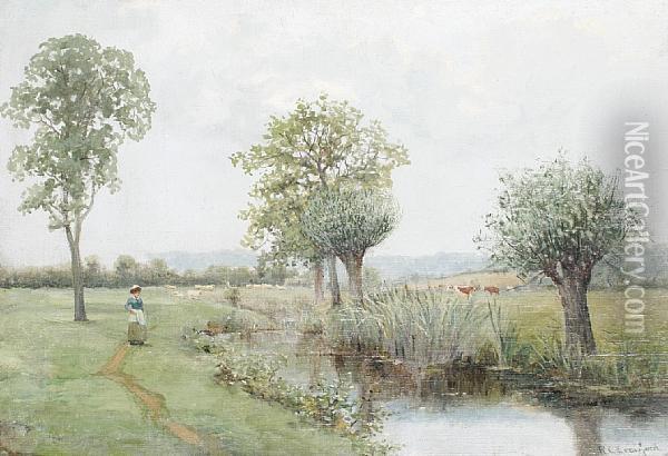 A Walk By The River Oil Painting - Robert Crawford