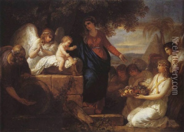 La Sainte Famille Servie Par Les Anges Pendant La Fuite En Egypte Oil Painting - Francois Guillaume Menageot