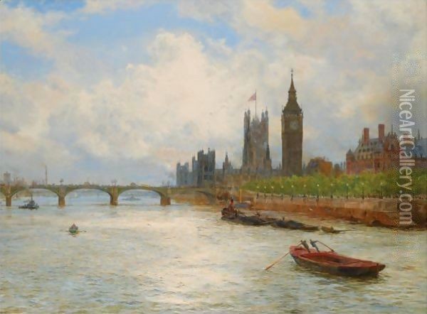 The Houses Of Parliament Oil Painting - William Lionel Wyllie