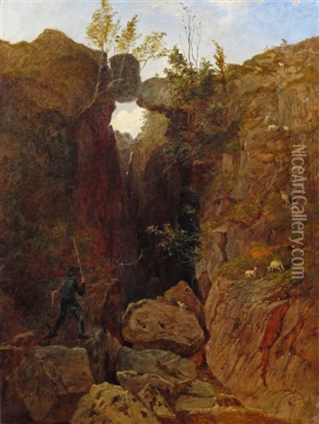 Self Portrait Of The Artist In A Rocky Landscape Oil Painting - Andrew Mccallum
