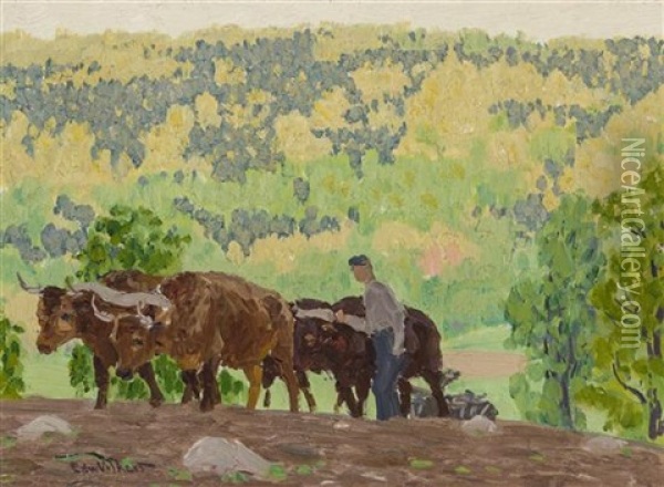 Plowing The Hill Oil Painting - Edward Charles Volkert