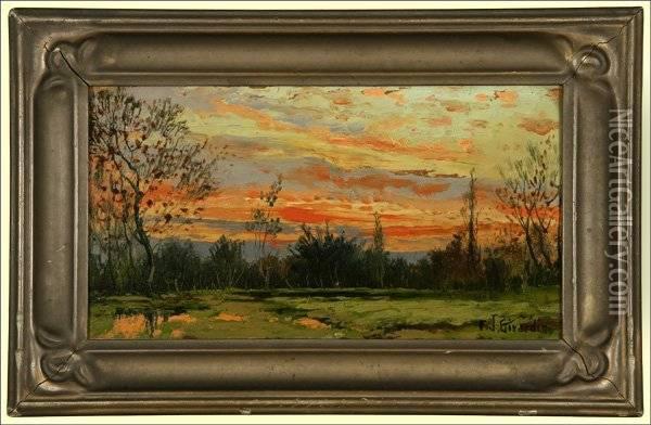 Fire Sunset Landscape Oil Painting - Frank J. Girardin