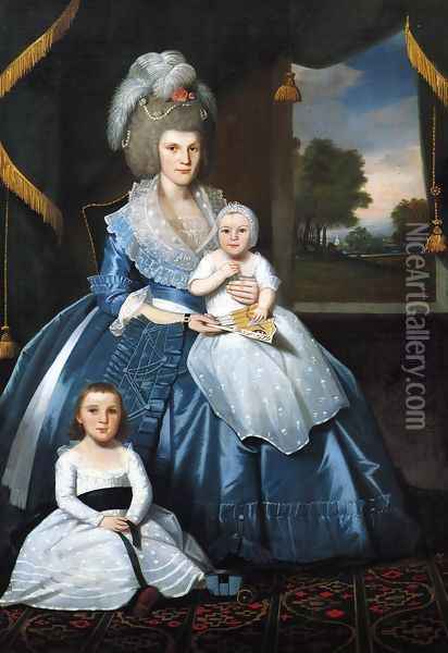 Mrs. Benjamin Tallmadge and Son Henry Floyd and Daughter Maria Jones Oil Painting - Ralph Earl