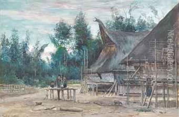 Kampong Houses Of The Pendoeloe Oil Painting - Fredericus Jacobus Van Rossum Du Chattel