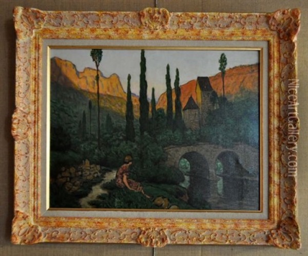 Reverie Pres Du Chateau Du Lot Oil Painting - Maurice Chabas