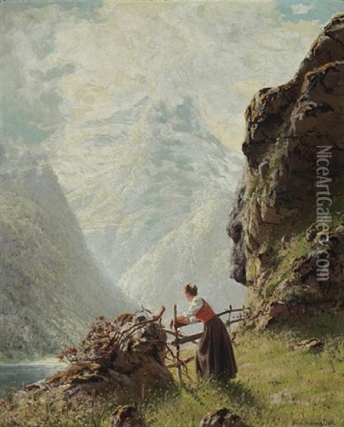 On The Fjord Oil Painting - Hans Andreas Dahl