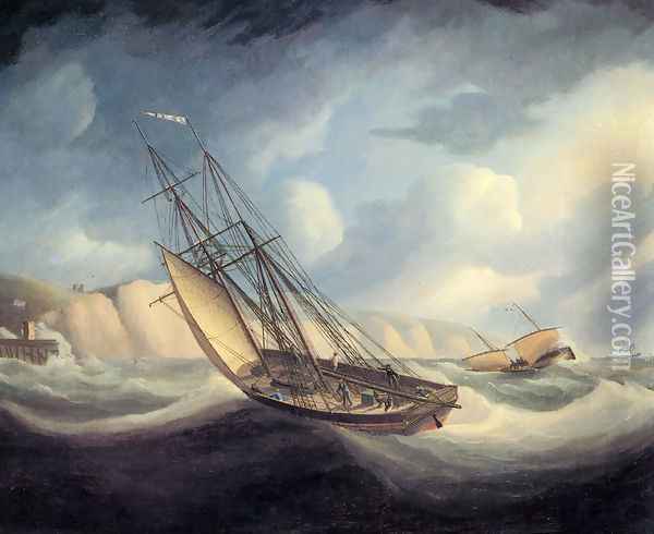 The Rapid Schooner and Deal Lugger off the South Foreland Oil Painting - Thomas Buttersworth