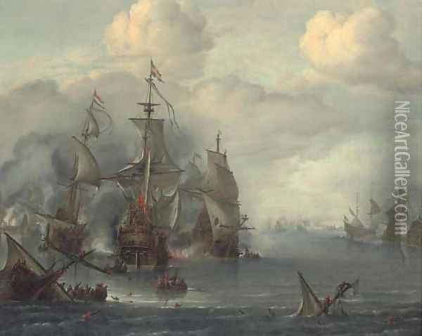 The Battle of The Sound, 29th October, 1650 Oil Painting - Hendrik van Minderhout