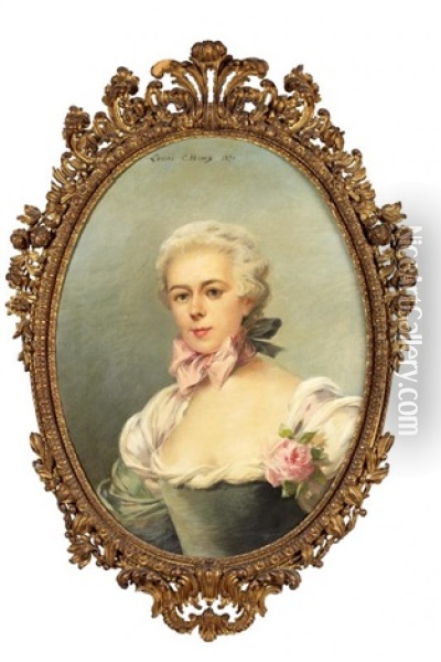 Portrait D'elegante Au Noeud Rose Oil Painting - Louise Abbema