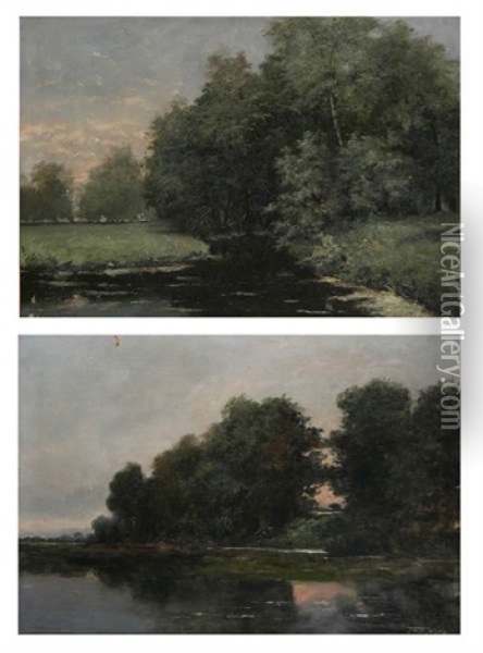 Vue D'un Lac (pair) Oil Painting - Frans Jan Simons