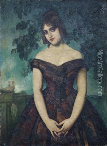 Portrait Of The Actress Luisa Puchol Oil Painting - Jose Pinazo Martinez