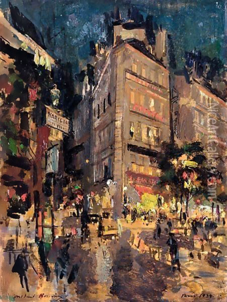 Parisian Street By Night Oil Painting - Konstantin Alexeievitch Korovin