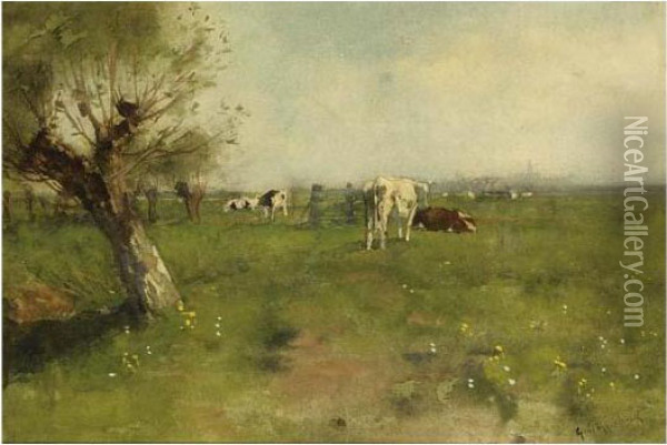 Landschap Met Wilgen Oil Painting - Geo Poggenbeek