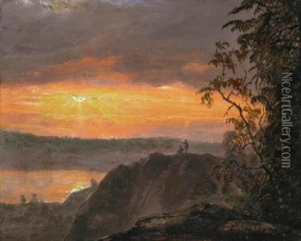 Landscape In Evening Light Oil Painting - Johan Christian Dahl