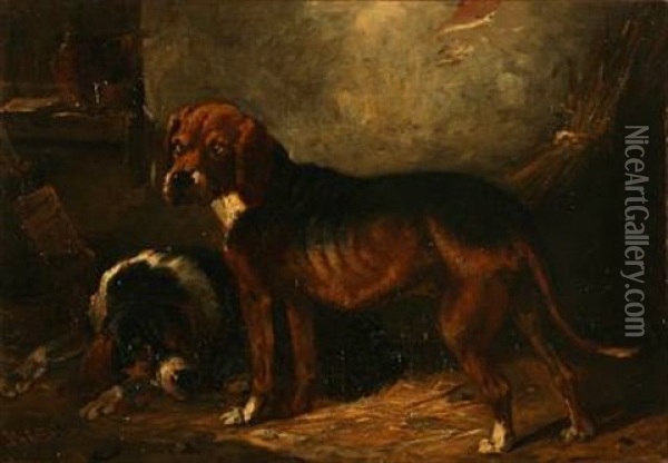 Two Dogs Oil Painting - Carl Fredrik Kiorboe