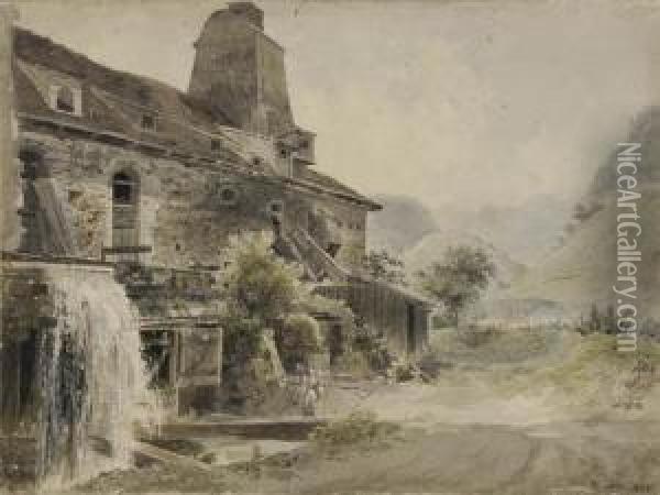 Landscape With A Mill Oil Painting - Rudolf Ritter von Alt