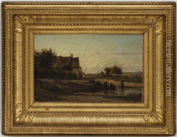 Paysage De Campagne Anime Oil Painting - Emile Charles Lambinet