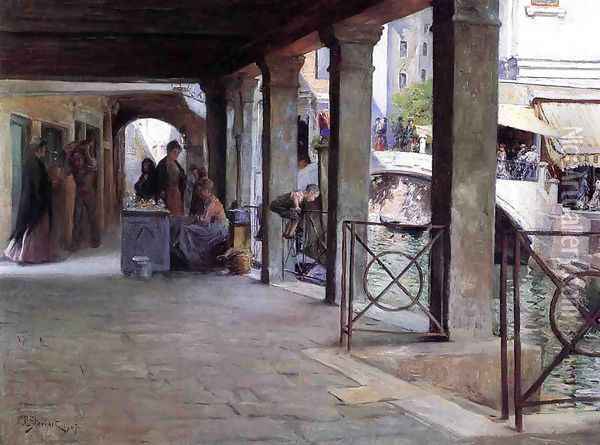 Venetian Market Scene Oil Painting - Julius LeBlanc Stewart