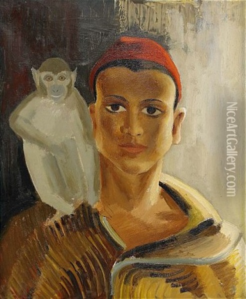 Pojke Med Silkesapa Oil Painting - Ewald Dahlskog
