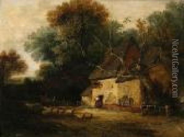 Sheep By A Woodland Cottage Oil Painting - John Berney Crome
