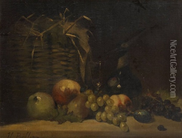 Nature Morte Aux Fruits Et A La Bouteille De Vin Oil Painting - Hubert Bellis