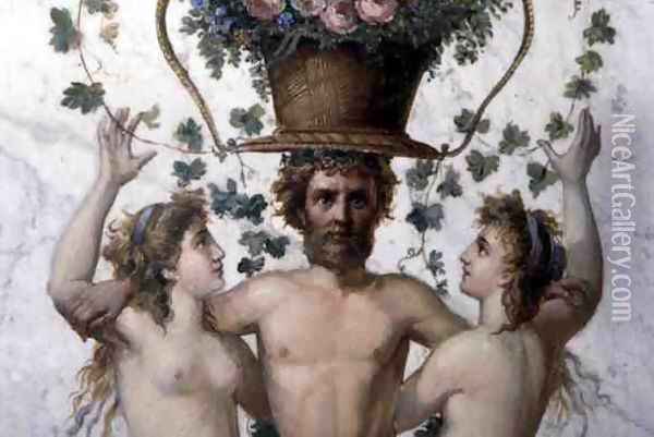 Male figure supporting a basket of flowers with nymphs, detail of pilaster decoration, c.1870s, repainted by art students in 1945 Oil Painting - & Bayinov Saltinov