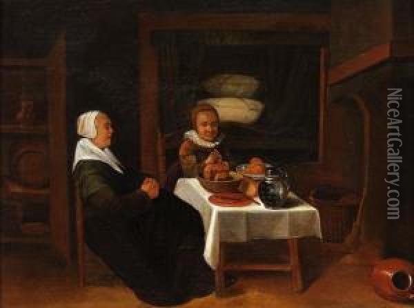 Nachfolge - Das Mahl In Der Stube Oil Painting - Quiringh Gerritsz. van Brekelenkam
