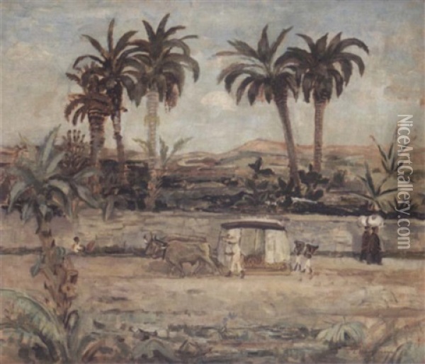 Landskap Med Figurer, Madeira Oil Painting - Eric C. Hallstroem