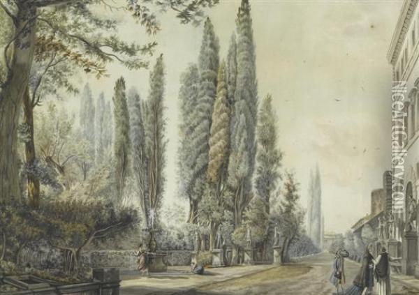 Les Jardins De La Villa Montalto-negroni Oil Painting - Abraham Louis R. Ducros