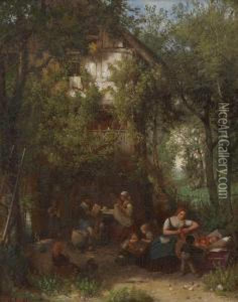 Bauernfamilie Im Garten Oil Painting - Eduard Gustav Seydel