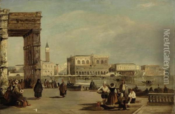 A View Of The Doge's Palace And Piazzetta From The Dogana,venice Oil Painting - Edward Pritchett
