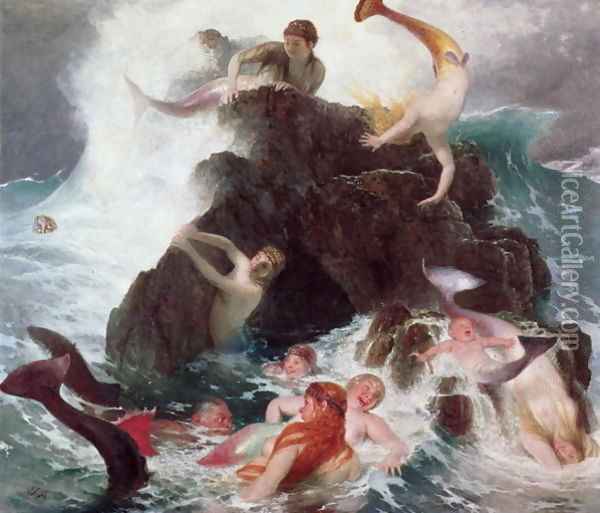 Mermaids at Play 1886 Oil Painting - Arnold Bocklin