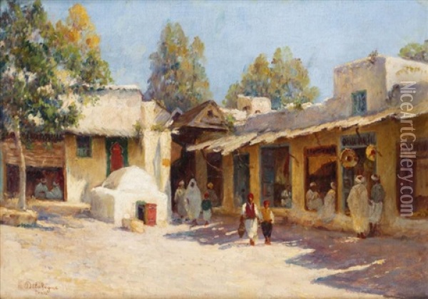 Echoppes A Tunis Oil Painting - Eugene Jules Delahogue