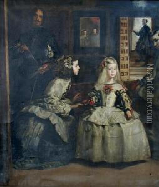 Las Meninas (the Maids Of Honour) Oil Painting - Diego Rodriguez de Silva y Velazquez